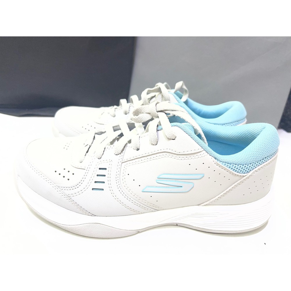 Skechers Relaxed Fit Pickleball Shoes White Blue Court Sneakers Womens 8.5